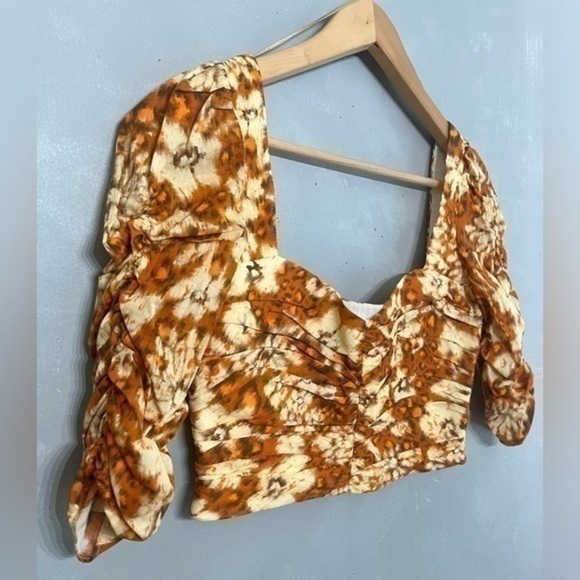 3/$30 _ ZARA | orange brown sweetheart  floral geometric retro crop top - small - Picture 5 of 9